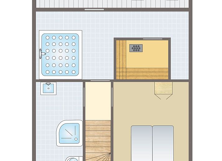 Plattegrond van Mooi Zutendaal's 4-persoons bungalow 4C in Limburg, Belgie, met ruime woonkamer en gezellig terras.