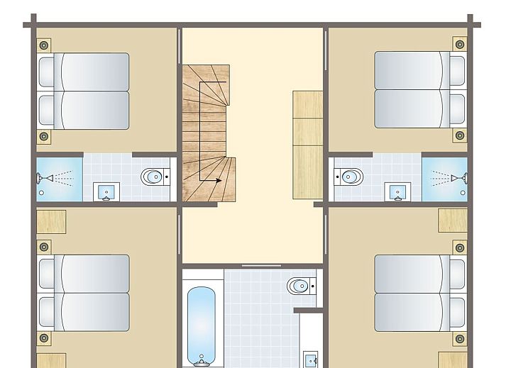 Plattegrond van Mooi Zutendaal 10-persoons villa in Limburg, Belgie, met ruime woonkamer, eetgedeelte en terras voor een ontspannen vakantie.
