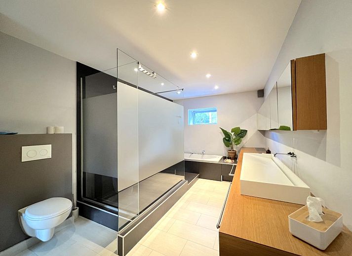 Gezellige woonkamer van 't Vennehuisje, een vakantiehuis in Genk, Limburg, Belgie, met moderne inrichting en veel natuurlijk licht.