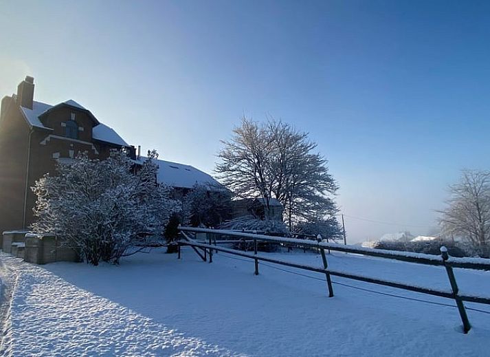 Beautiful view of nature from the garden of Cottage in Aubel, bed and breakfast in the Ardennes, with wide green fields.