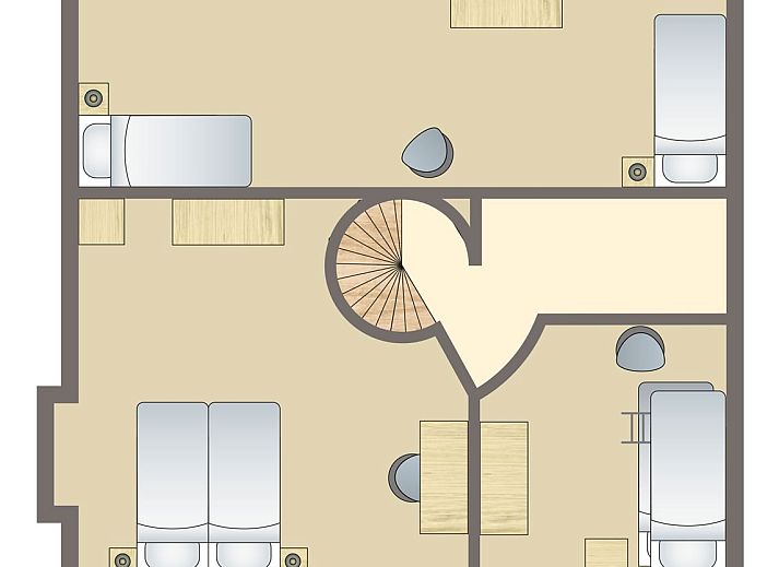 Grundriss des 6-Personen-Turmhauses "Village les Gottales" in Trois-Ponts, Ardennen. Komfortable Aufteilung mit Wohnzimmer, Kueche und Badezimmer.