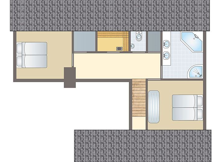 Plattegrond van Village l'Eau d'Heure 10-persoons bungalow in Froidchapelle, Henegouwen, met ruime woonkamer en moderne keuken.