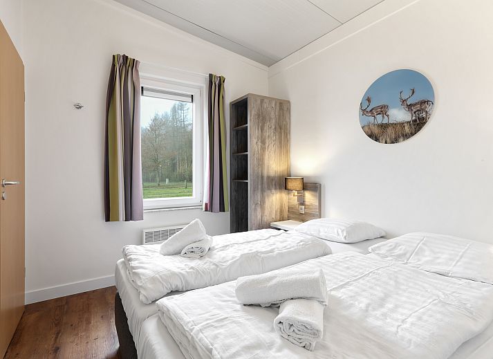 Gezellige woonkamer van Village l'Eau d'Heure 4-persoons bungalow in Froidchapelle, Henegouwen, Belgie met open haard en moderne inrichting.