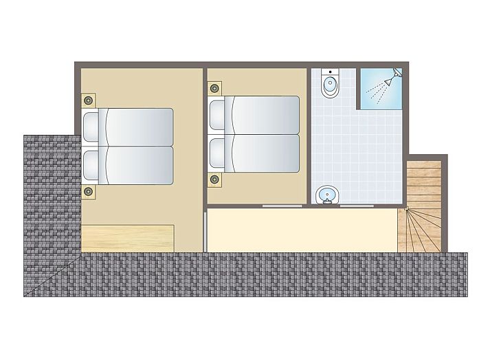 Plattegrond van Village l'Eau d'Heure 8-persoons bungalow in Froidchapelle, Henegouwen, Belgie met moderne indeling en ruime kamers.