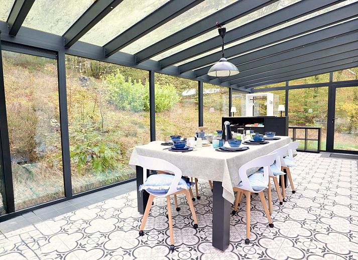 Enjoy relaxation at chalet Agathe in Laforet, Ardennes, with a pool table in the bright indoor space surrounded by nature.