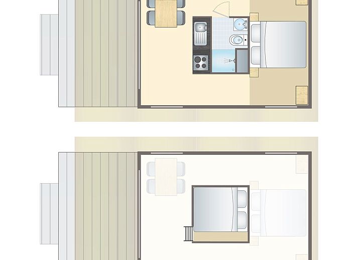 Plattegrond van 2-4-persoons safaritent in Gesves, Ardennen, Belgie met veranda en comfortabele binnenruimte.