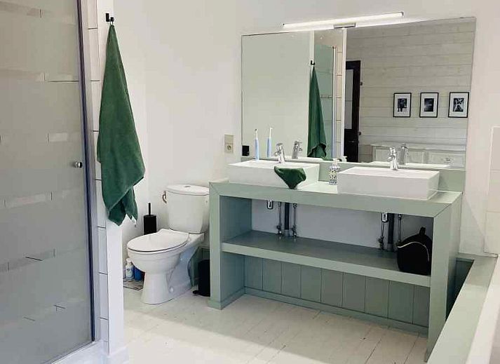 Moderne badkamer met dubbele wastafel in vakantiehuis ARD138, Han-sur-Lesse, Ardennen.