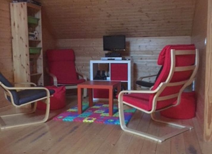 Gezellige woonkamer van Chalet Eikenblad in Durbuy, vakantiehuis in de Ardennen, Belgi.