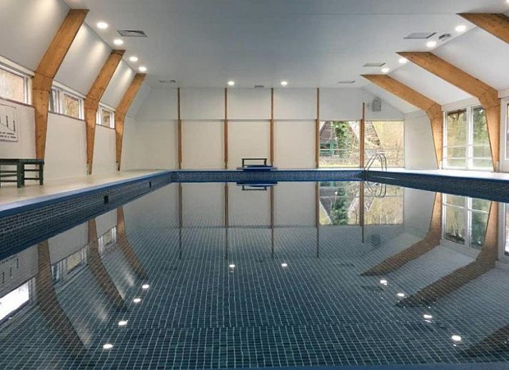 Gezellige woonkamer van Chalet Vakantiehuis Durbuy Belgische Ardennen met uitzicht op bosrijke omgeving in Durbuy, Ardennen.