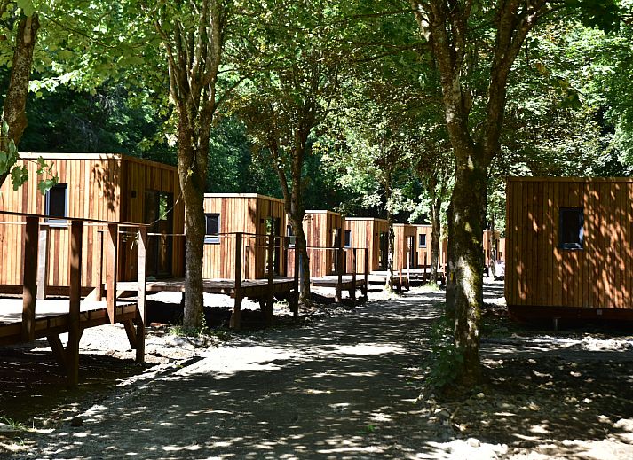 Ecolodge cottage with wooden terrace in the nature of Houffalize, Ardennes, Belgium.