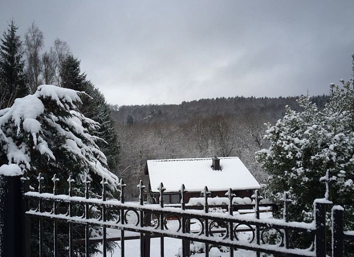 Chalet Ma Reine in Remouchamps, Ardennen, Belgi met prachtig uitzicht op groene omgeving.