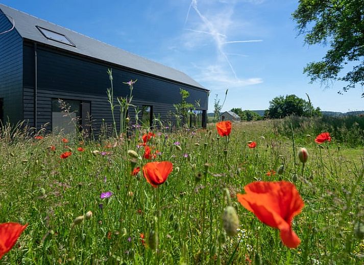 Gemuetlicher Essbereich im Cottage in Warempage, Ferienhaus in den Ardennen, Luxemburg, Belgien mit moderner Einrichtung und viel natuerlichem Licht.