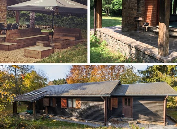 Cottage in Our, Ardennes, Belgium with stone facade and terrace, surrounded by nature.