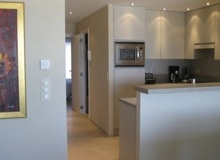Uitzicht vanaf Residentie Beach appartement op de pier van Blankenberge, Belgische kust, Belgie.
