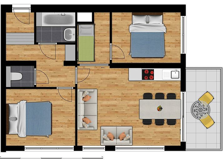 Comfortabele slaapkamer in Ruime Familiesuite, Westende, Belgische kust, ideaal voor gezinnen.