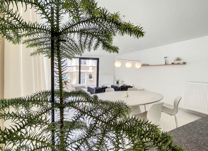 Open kitchen in Apartment 'Asterias', De Panne, with modern appliances and dining area.