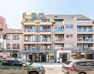 Lysa fourth vacation home in Koksijde, West Flanders, Belgium, with balcony and view of the lively shopping street.