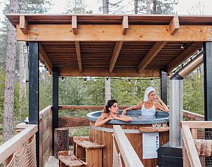 Entspannen Sie sich im Whirlpool des Ferienhauses Treetop in Maaseik, Limburg, Belgien, umgeben von ruhiger Natur.