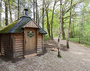 Saunahaus bei Comfort Classic in Maaseik, Limburg, Belgien, umgeben von grner Natur und bewaldeten Pfaden.