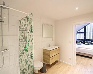 Stilvolles Badezimmer im Classic Studio Ferienhaus in Neeroeteren, Limburg, Belgien mit moderner Dusche und frischem Dekor.