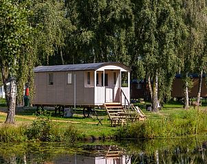 Charmant vakantiehuis in Kinrooi, Limburg, Belgi met uitzicht op een serene vijver en omringd door weelderige natuur.