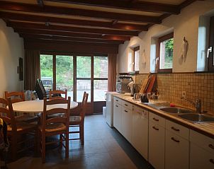 Kitchen in Sur les thiers vacation home, Trou de Bra, Ardennes, overlooking the garden.