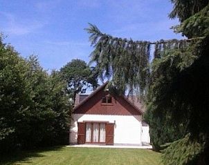 Quiet garden of Au Vieux Sapin vacation home in Felenne, Ardennes, Belgium surrounded by trees.