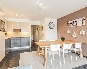 Modern dining area in Apartment Res. Albatros 301 in Bredene, Belgian coast, with stylish kitchen and cozy dining area.