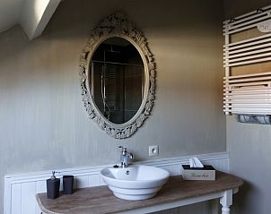 Stylish sink in De Zeebries apartment Ostend with large mirror.